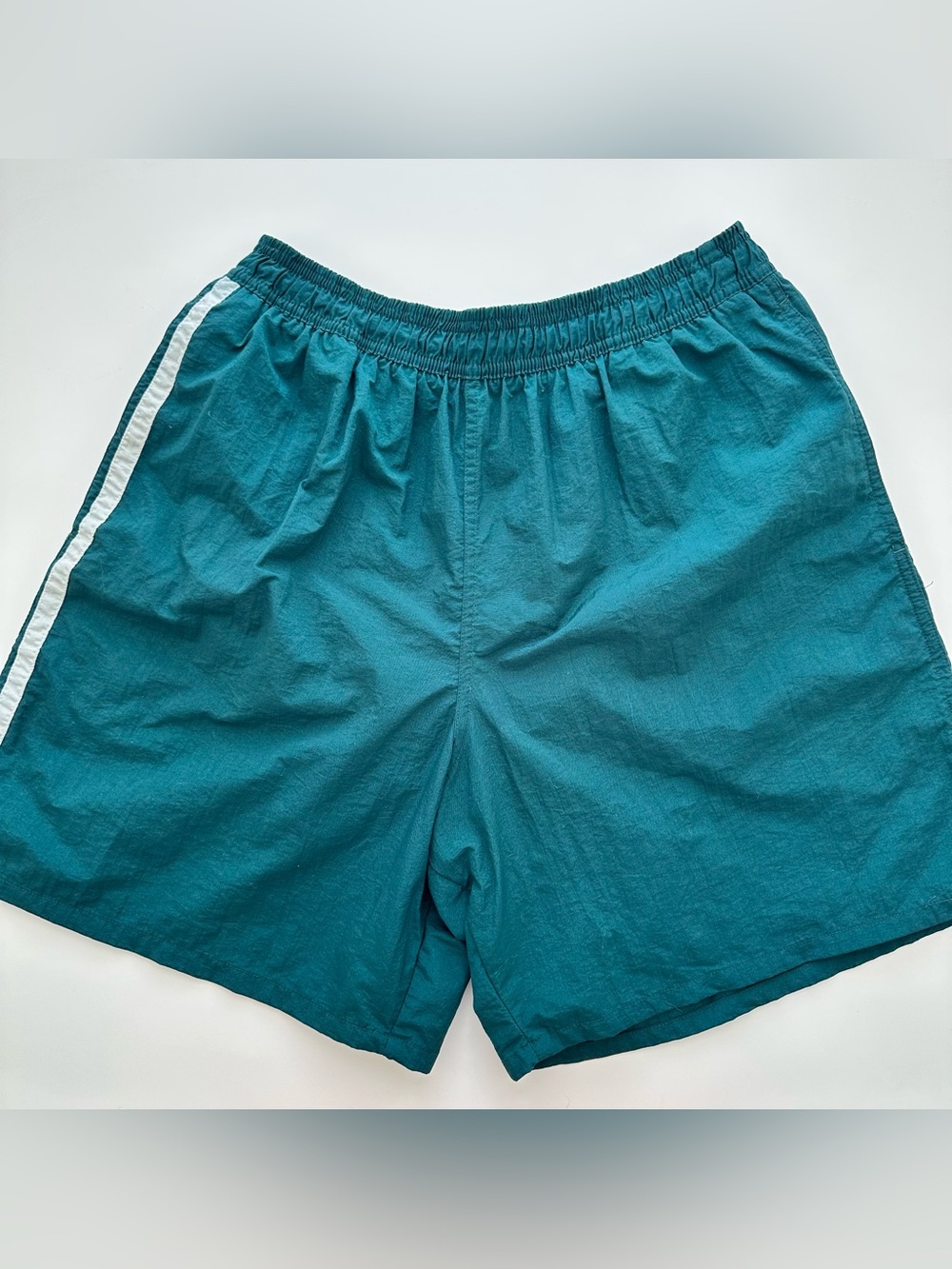 Vintage teal Speedo trunks with side stripe- M